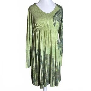 Y2K fairy grunge boho babydoll green paisley knee length dress size M